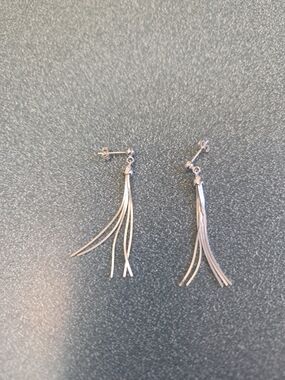 Silver Dangle Fringe Drop Earrings
